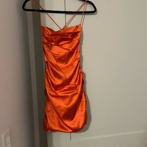 Satin Orange Strappy Slip Dress